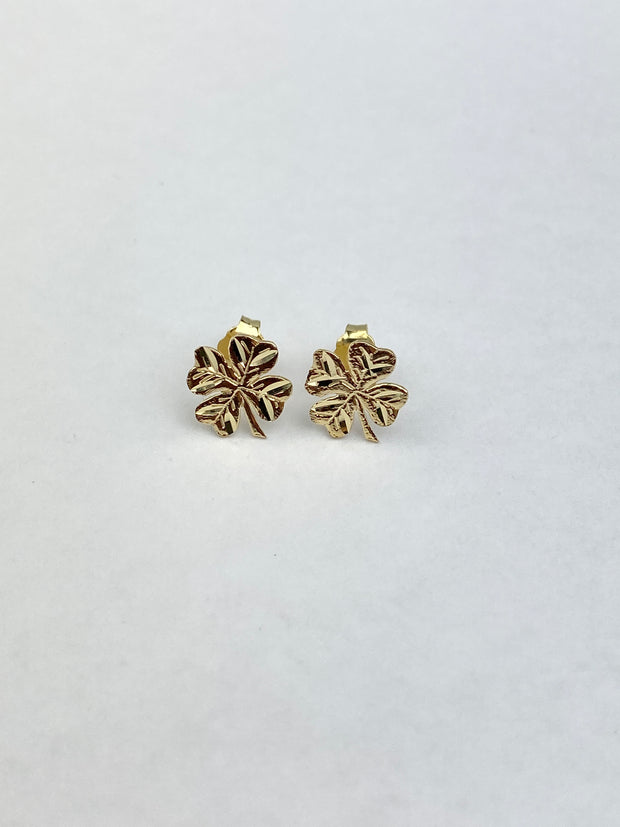 14K Gold Clover Post Earrings