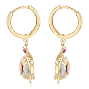 14K Gold CZ Stone Turtle Hanging Huggie Hoops