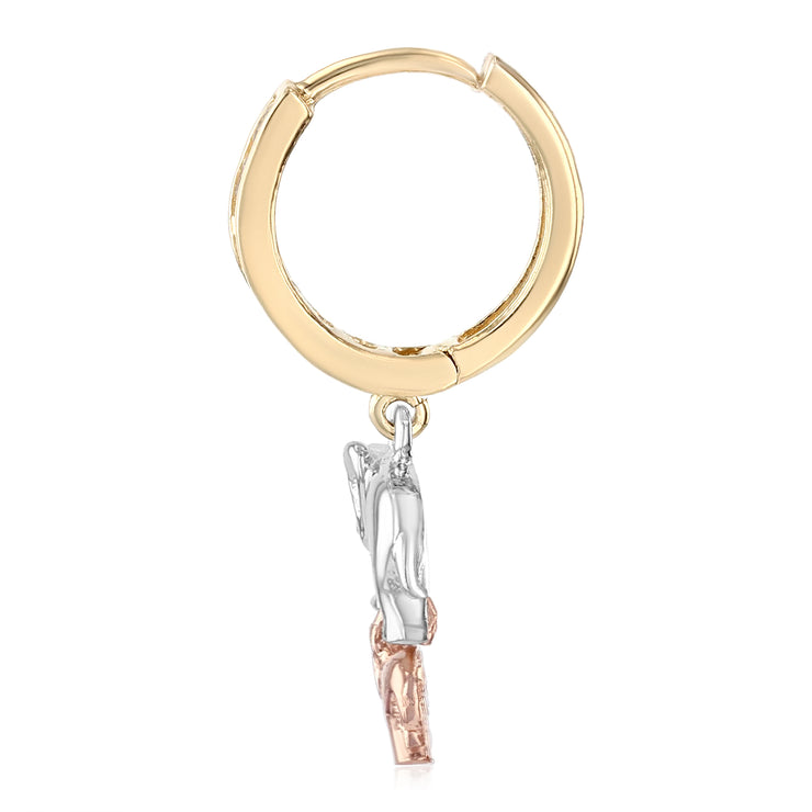 14K Gold CZ Stone Double Elephant Hanging Huggie Hoops