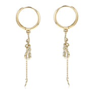 14K Gold CZ Stone Heart Stars Dangle Huggie Hoops