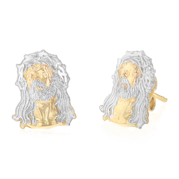 14K Gold Jesus Face Post Earrings