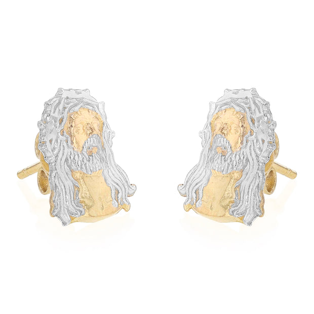 14K Gold Jesus Face Post Earrings