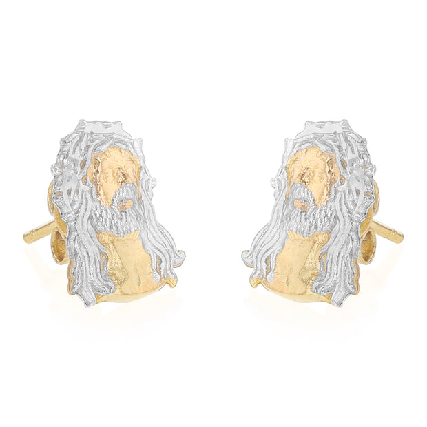 14K Gold Jesus Face Post Earrings