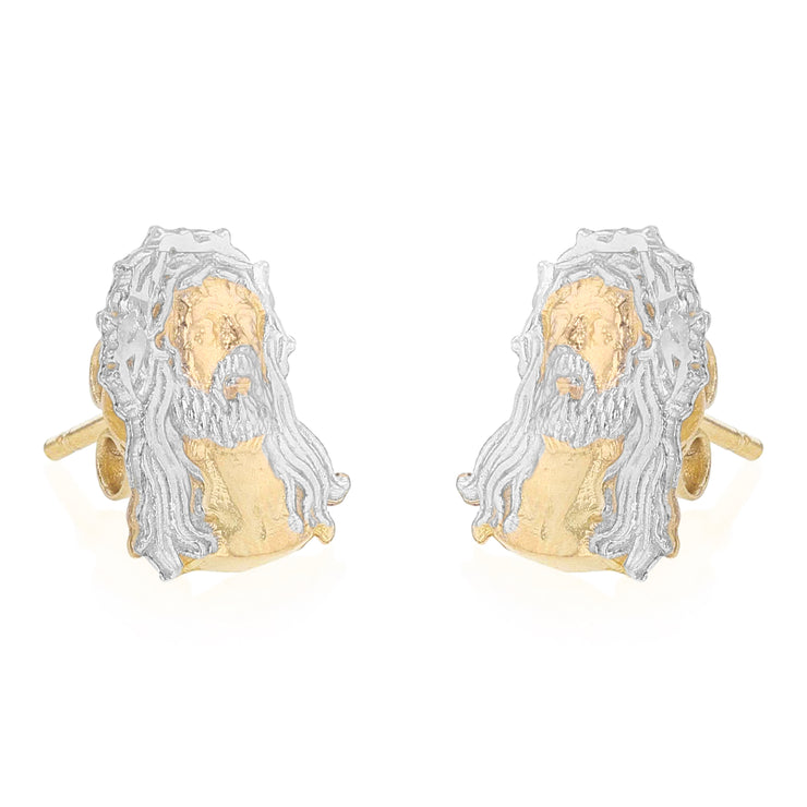 14K Gold Jesus Face Post Earrings
