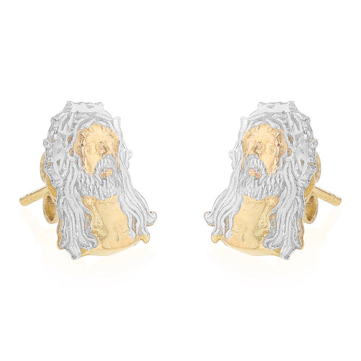 14K Gold Jesus Face Post Earrings