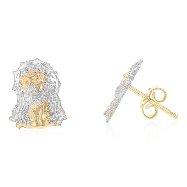 14K Gold Jesus Face Post Earrings