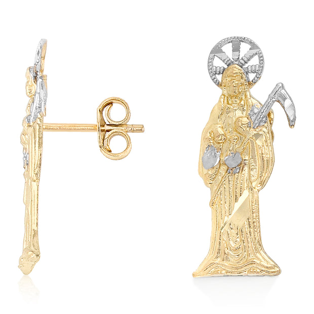 14K Gold Santa Muerte Post Earrings