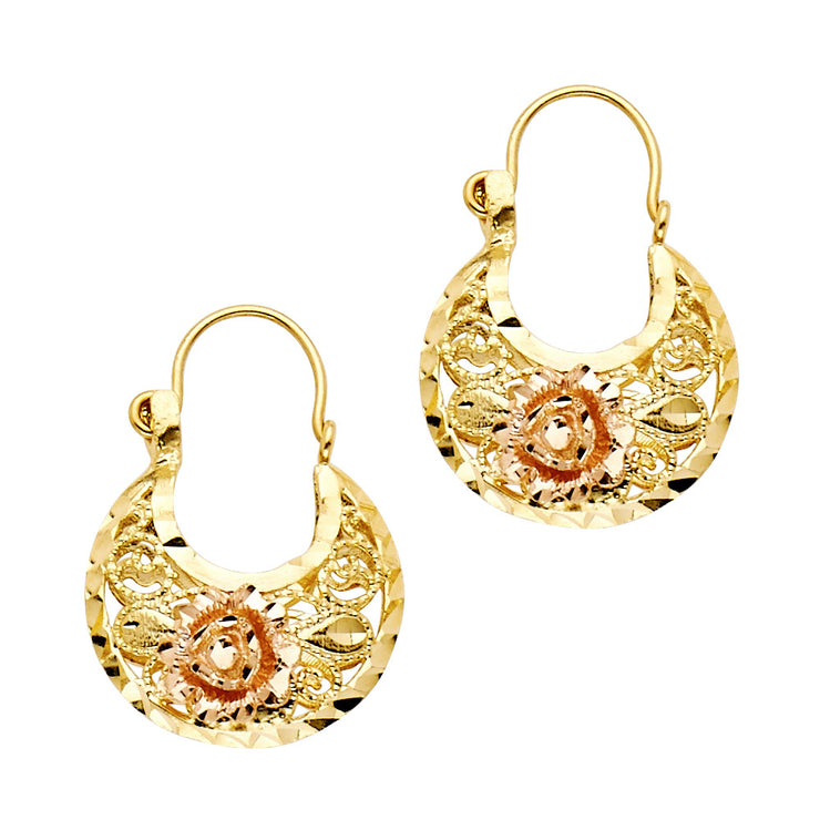 14K Gold Flower Basket Earrings