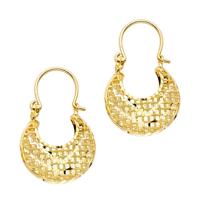 14K Gold Diamond Cut Basket Earrings