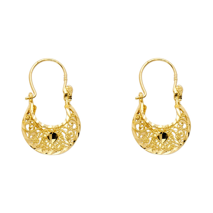 14K Gold Diamond Cut Basket Earrings