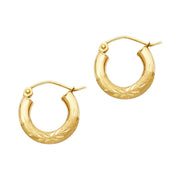 14K Gold 3mm Diamond Cut Hoops