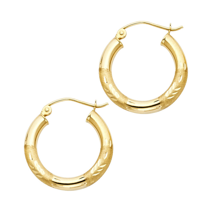 14K Gold 3mm Diamond Cut Hoops