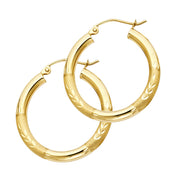 14K Gold 3mm Diamond Cut Hoops