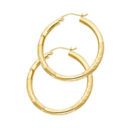 14K Gold 3mm Diamond Cut Hoops