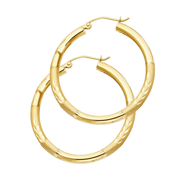 14K Gold 3mm Diamond Cut Hoops