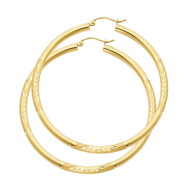 14K Gold 3mm Diamond Cut Hoops