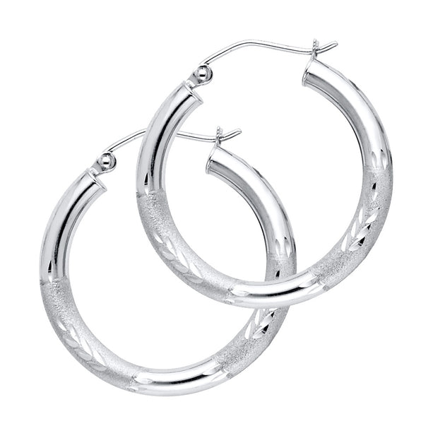 14K Gold 3mm Diamond Cut Hoops