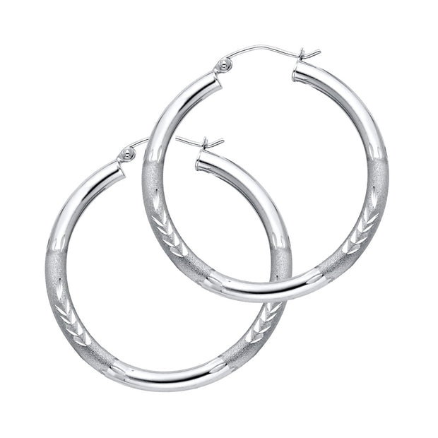 14K Gold 3mm Diamond Cut Hoops