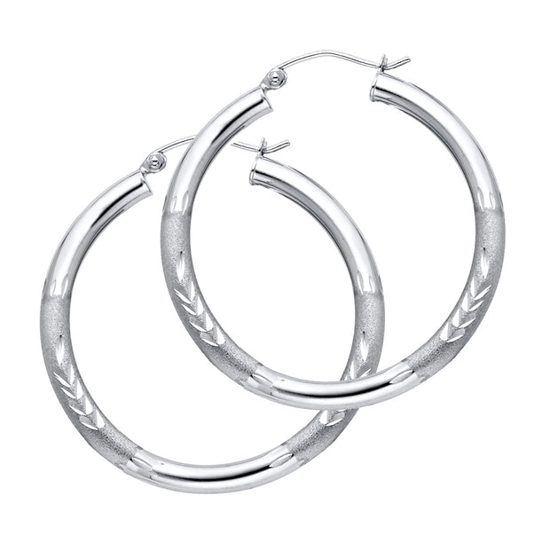 14K Gold 3mm Diamond Cut Hoops