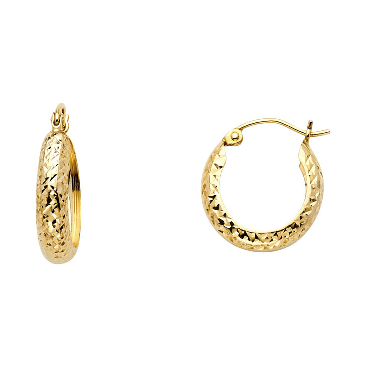 14K Gold Full Diamond Cut Half Dome Hoops