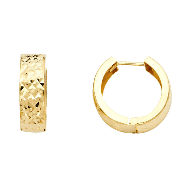 14K Gold Diamond Cut Stamp Huggie Hoops