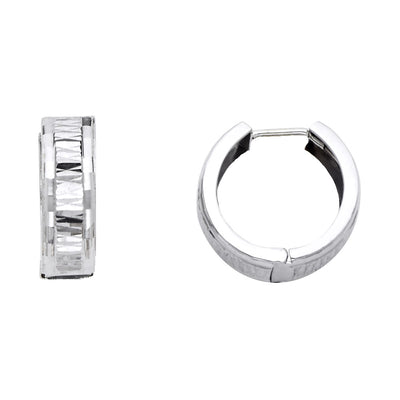 14K Gold Diamond Cut Stamp Huggie Hoops