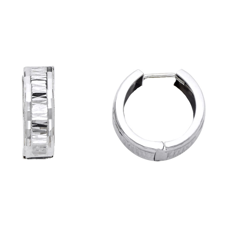 14K Gold Diamond Cut Stamp Huggie Hoops