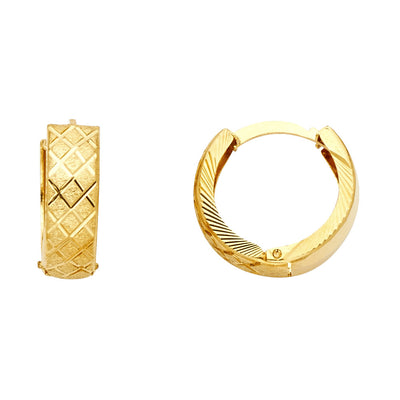 14K Gold Diamond Cut Stamp Huggie Hoops