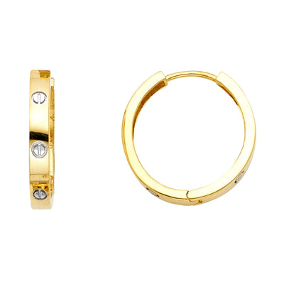 14K Gold Diamond Cut Stamp Huggie Hoops