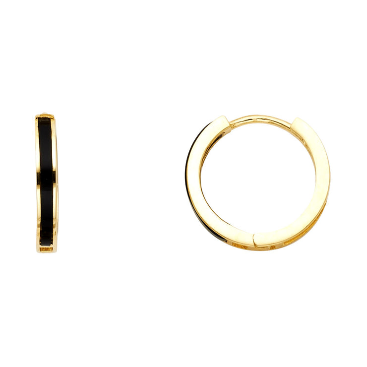 14K Gold Onyx Huggie Hoops