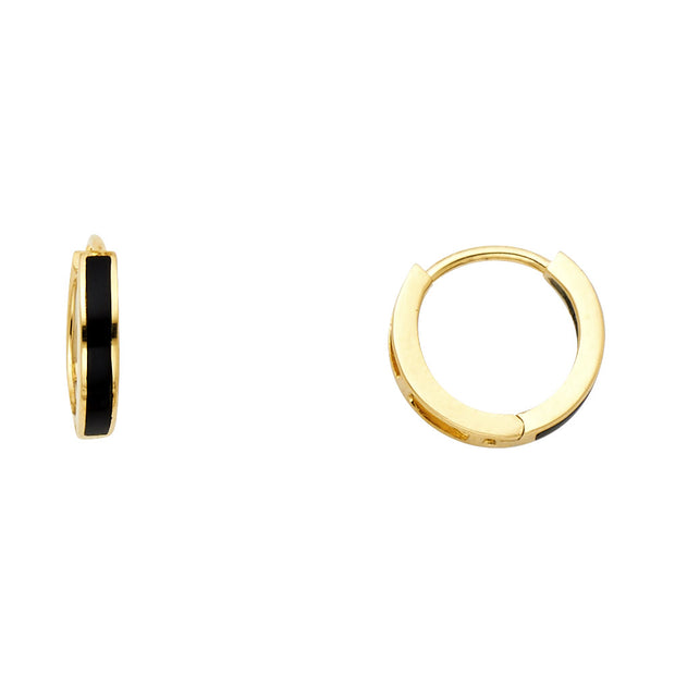 14K Gold Onyx Huggie Hoops