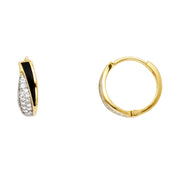 14K Gold Onyx & CZ Stone Huggie Hoops