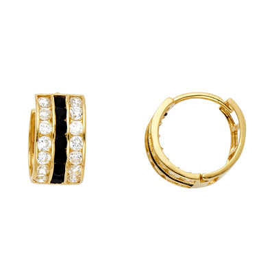 14K Gold Black & CZ Stone Huggie Hoops