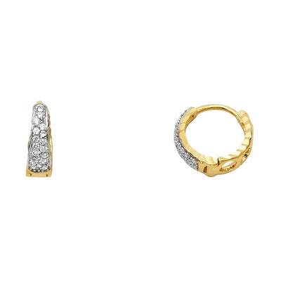 14K Gold CZ Stone Huggie Hoops