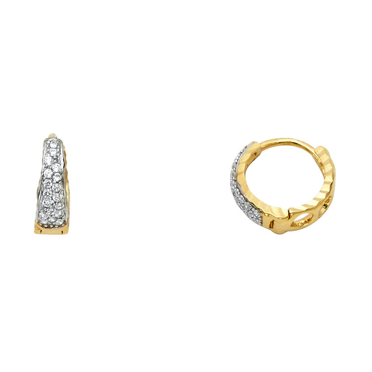 14K Gold CZ Stone Huggie Hoops