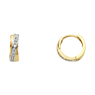 14K Gold CZ Stone Huggie Hoops