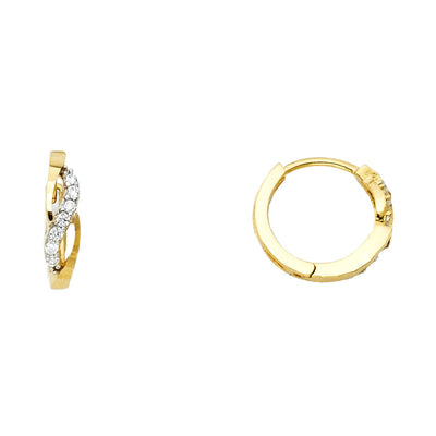 14K Gold CZ Stone Huggie Hoops