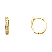 14K Gold CZ Stone Huggie Hoops