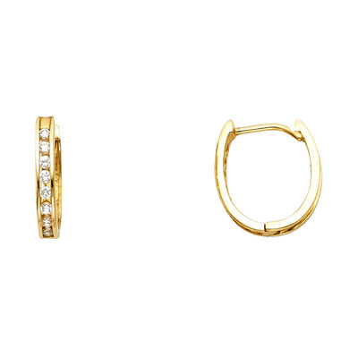 14K Gold CZ Stone Huggie Hoops