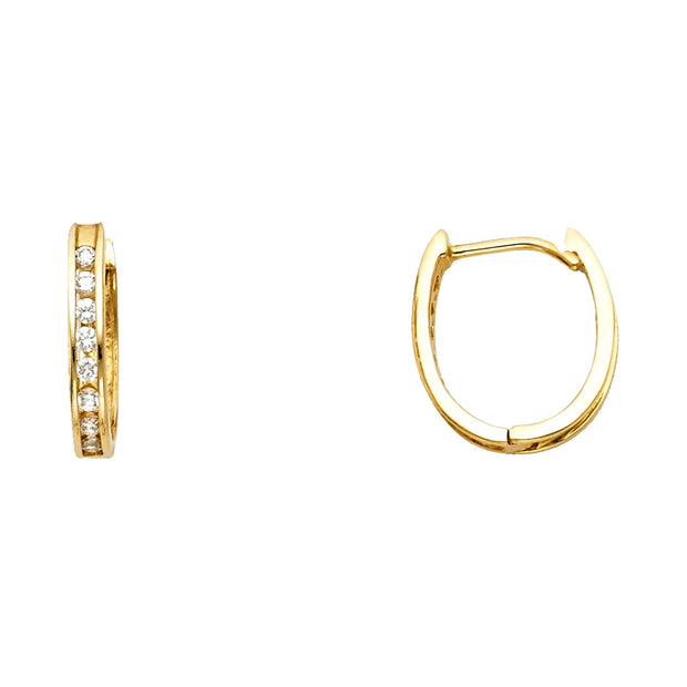 14K Gold CZ Stone Huggie Hoops