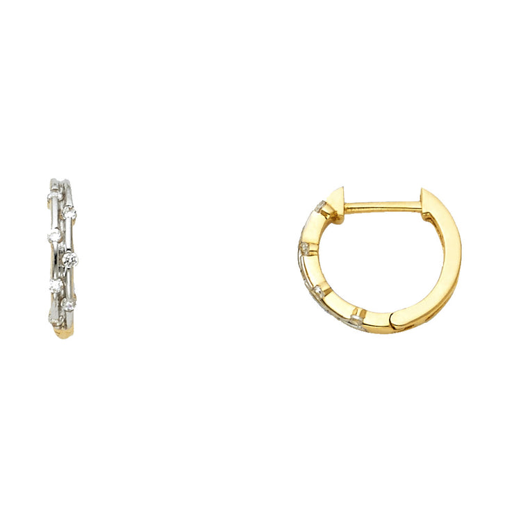 14K Gold CZ Stone Huggie Hoops