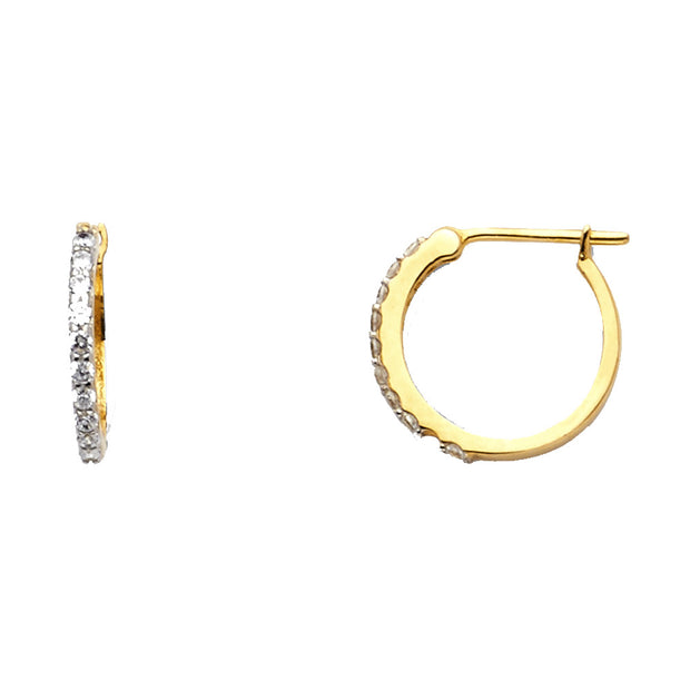 14K Gold CZ Stone Huggie Hoops