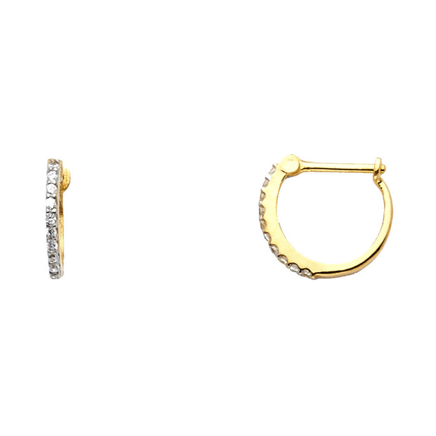 14K Gold CZ Stone Huggie Hoops