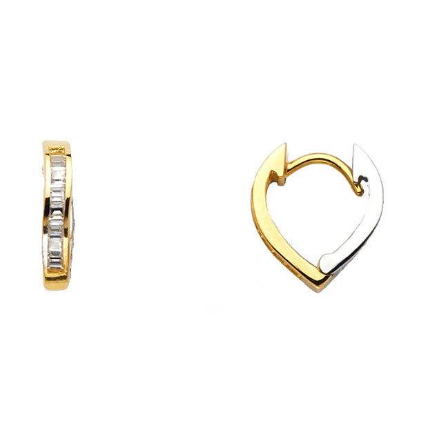 14K Gold CZ Stone Huggie Hoops