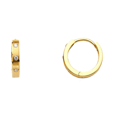 14K Gold CZ Stone Huggie Hoops