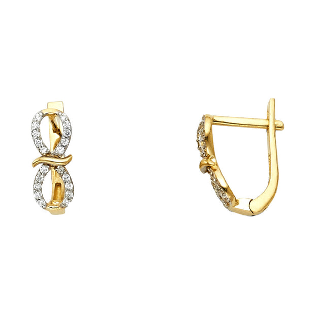 14K Gold CZ Stone Huggie Hoops