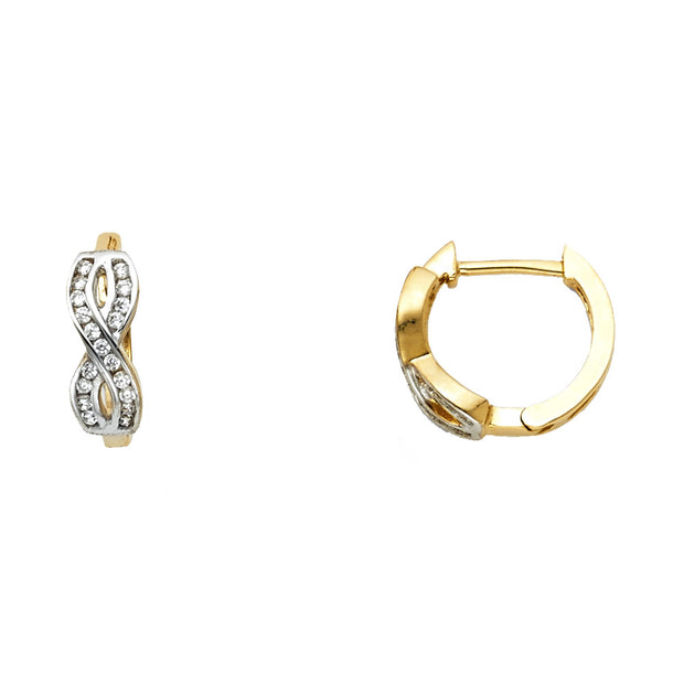 14K Gold CZ Stone Huggie Hoops