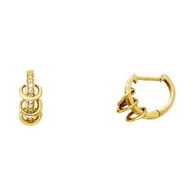 14K Gold CZ Stone Huggie Hoops