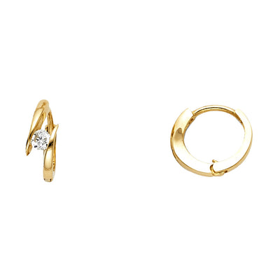 14K Gold CZ Stone Huggie Hoops