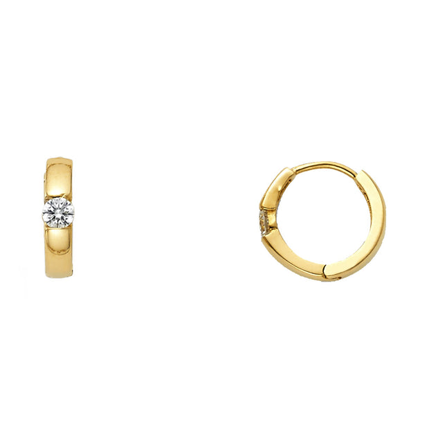 14K Gold CZ Stone Huggie Hoops